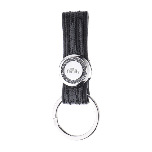 SAINT TROPEZ KEYRING BLACK LEATHERETTE WHITE BRONZE FINISHING