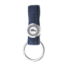 PORTE-CLÉ BILBAO SIMILI CUIR BLEU FINISSAGE ARGENT ANTIQUE