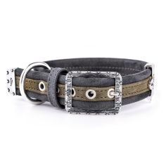 MyFamily London Dog Collar in Fine Crafted Green Leatherette