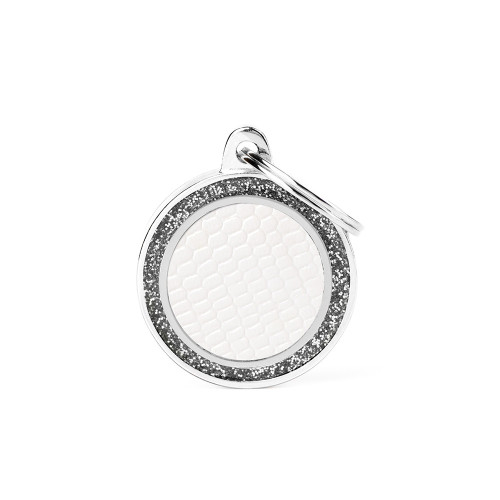 Shine Saint Tropez White Glitter Circle ID Tag | MyFamily