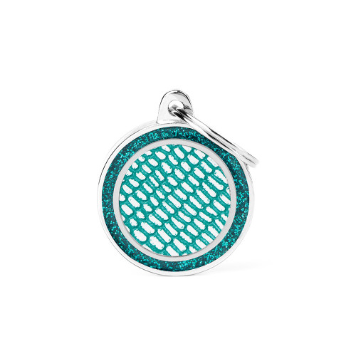 Shine Saint Tropez Turquoise Glitter Circle ID Tag | MyFamily
