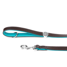 Brown and Turquoise Hermitage Leash in Genuine Leather  | MyFamily