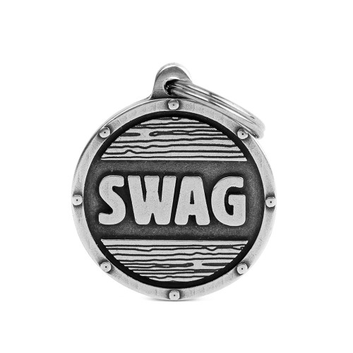 Bronx "Swag" Futuristic Big Circle ID Tag in Antique Silver | MyFamily