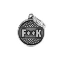 Bronx "F**k" Platform Circle ID Tag in Antique Silver