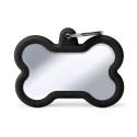 Hushtag XL Chrome-Plated Brass Bone ID Tag with Black Rubber
