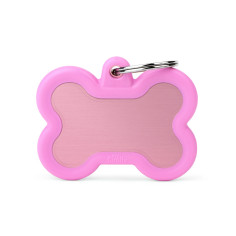 Hushtag Pink Aluminum Bone ID Tag with Rubber