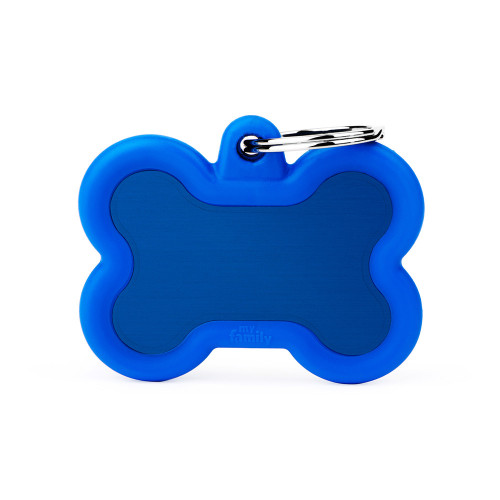 Hushtag Big Blue Aluminum Bone ID Tag with Rubber